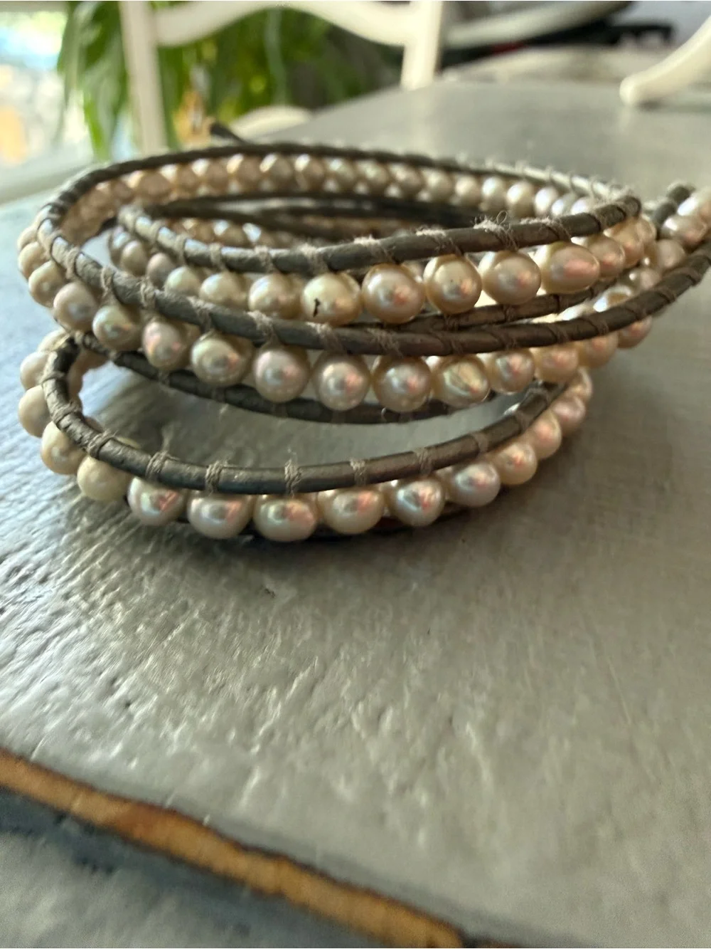 Chan Luu Wrap Grey Leather Pearl Wrap Bracelet